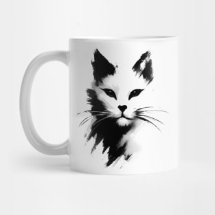 Sumie Japanese Brushstroke White Cat Portrait Mug